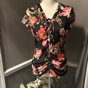 Elegant Floral Lace-Up Blouse